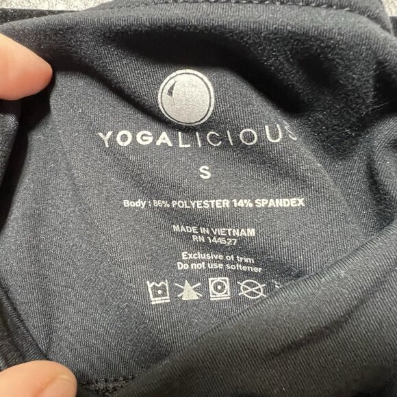 Yogalicious Leggings Small Black Leg Design Waist Pocket Mid Rise 26.5" Inseam - Picture 7 of 10